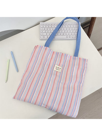 Cosbai - Colorful Stripe Shoulder Tote
