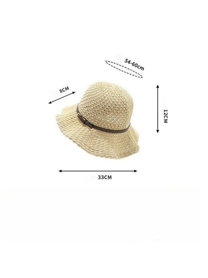 Haila - Solid Color Wide Brim Belt Decoration Bucket Hat