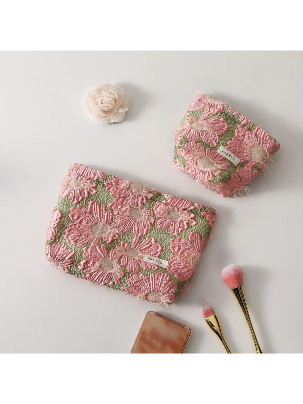 Cosbai - Floral Cosmetic Pouch with Textured Flower Bag
