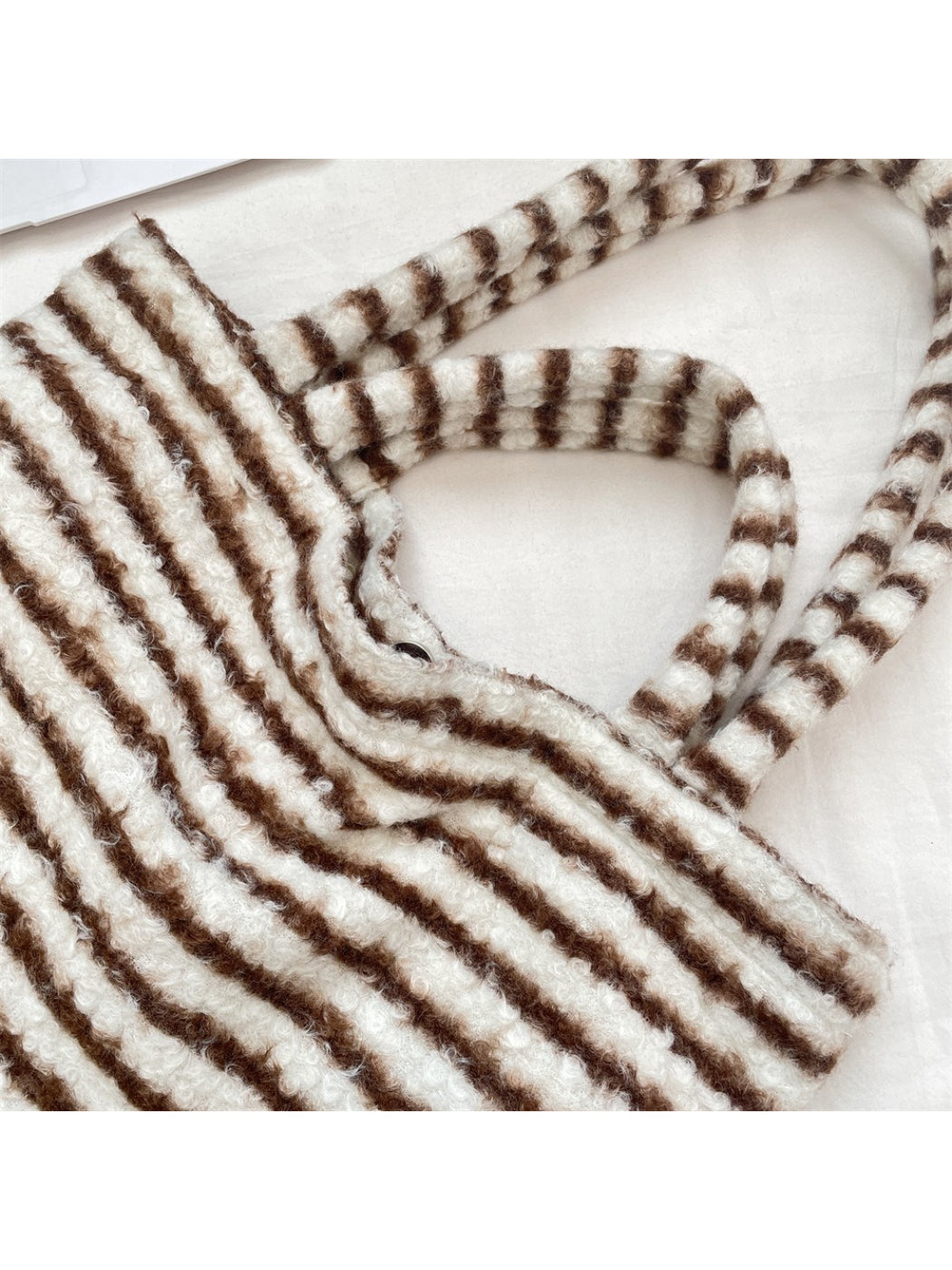 Cosbai - Soft Striped Fuzzy Shoulder Tote Bag
