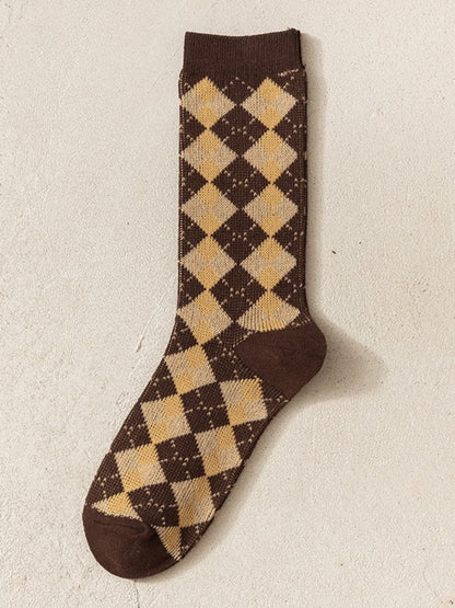 Rufia - Retro Brown-Tone Mid-Calf Winter Socks