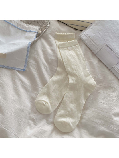 Rufia - White Color Lace Detail Crew Socks