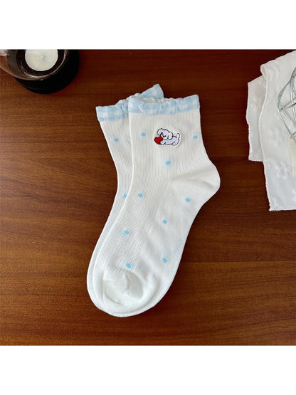Rufia - Playful Cartoon Dog Pattern Crew Socks