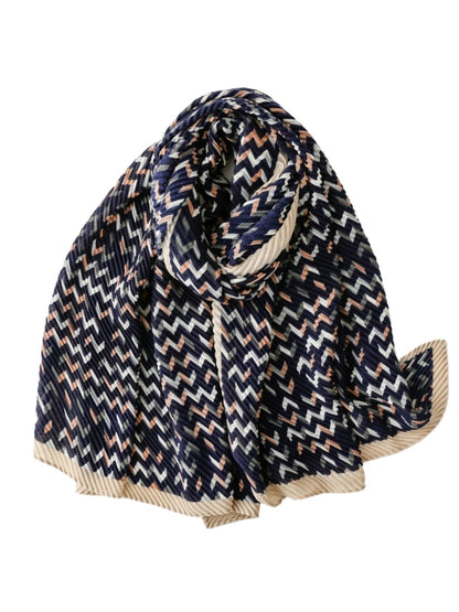 Scarvii - Vintage Navy Crinkled Scarf with Geometric