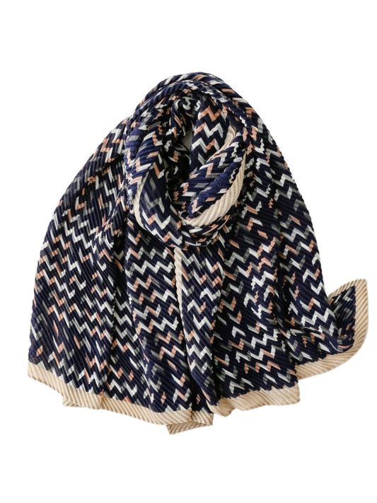 Scarvii - Vintage Navy Crinkled Scarf with Geometric