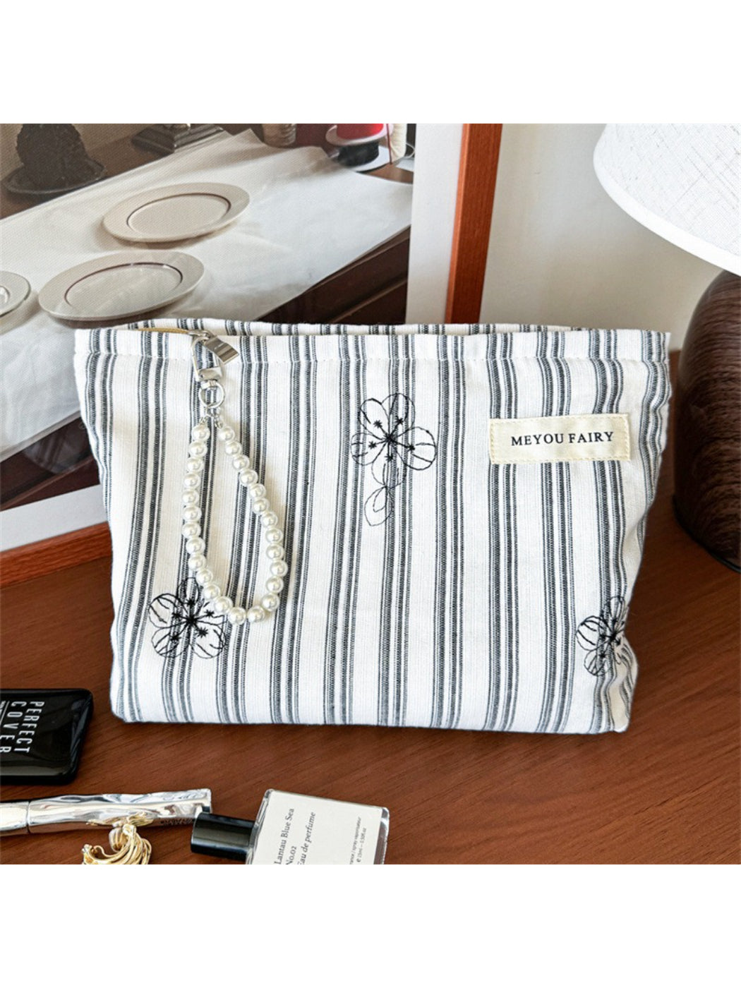 Cosbai Stripe Floral Cosmetic Bag product image