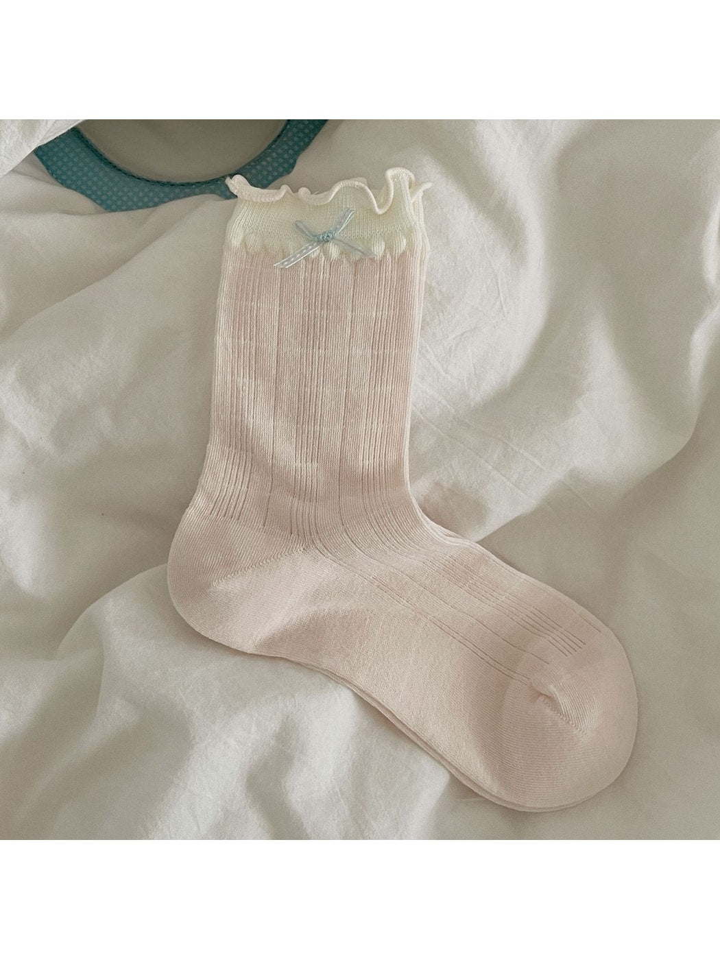 Rufia - Preppy Colorblock Ruffle Cuff Crew Socks