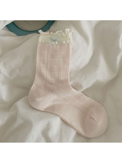 Rufia - Preppy Colorblock Ruffle Cuff Crew Socks