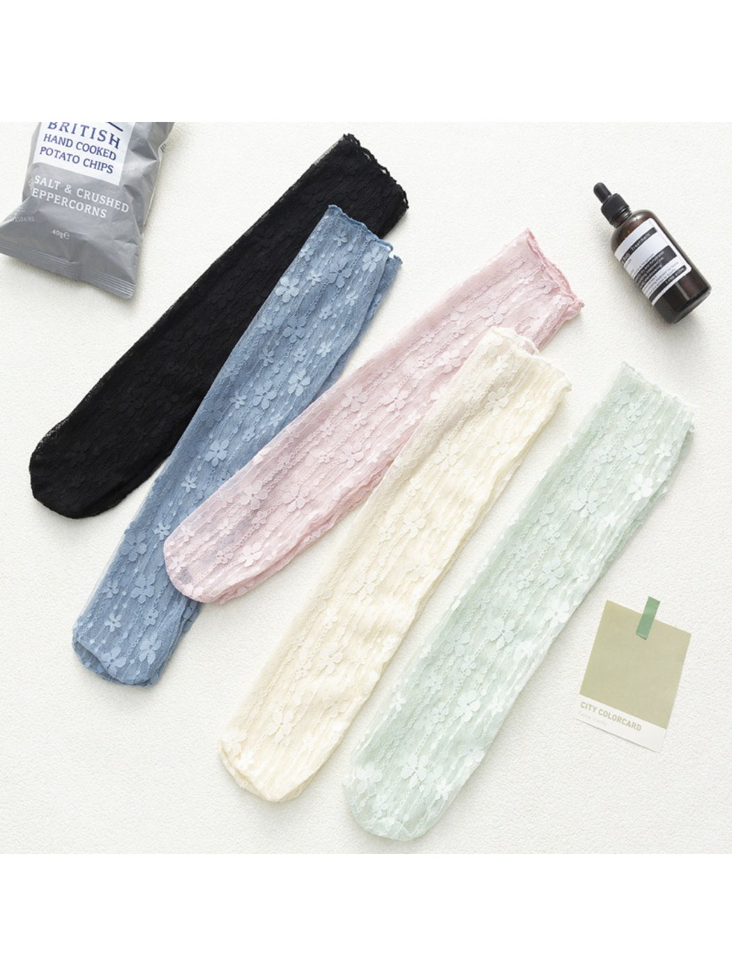 Rufia - Candy Stripe Floral Lace Sheer Socks