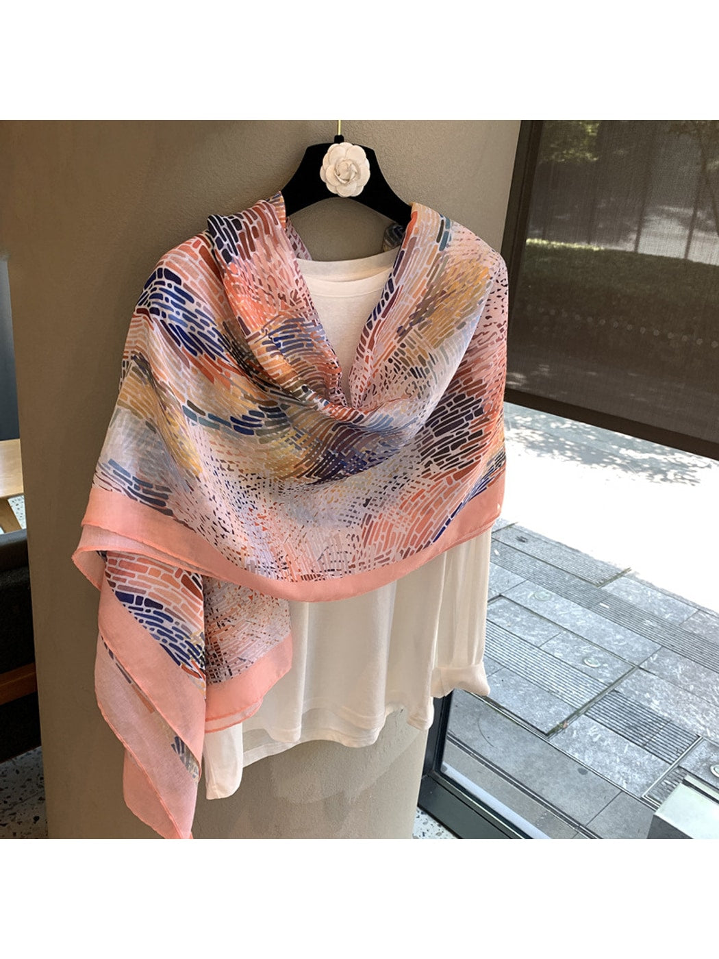 Scarvii - Abstract Print Open Front Shawl Scarf