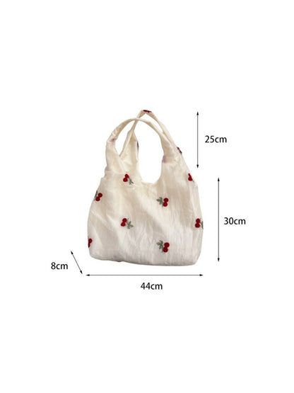 Cosbai – Cherry & Bow Embroidered Sheer-Outer Tote Bag