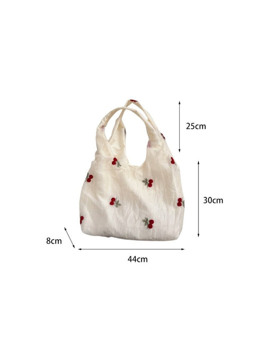 Cosbai – Cherry & Bow Embroidered Sheer-Outer Tote Bag