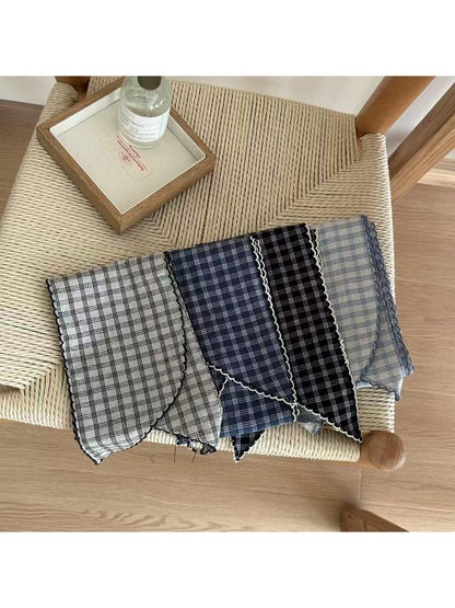 Scarvii - Retro Plaid Long Scalloped Edge Scarf