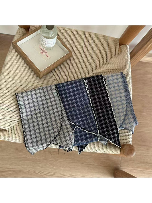 Scarvii - Retro Plaid Long Scalloped Edge Scarf
