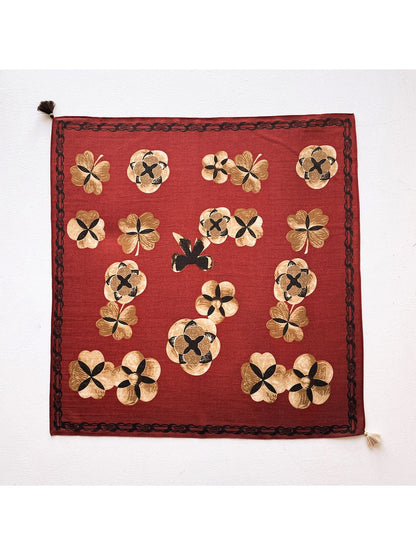 Scarvii - Retro Floral Print Chain Border Square Scarf