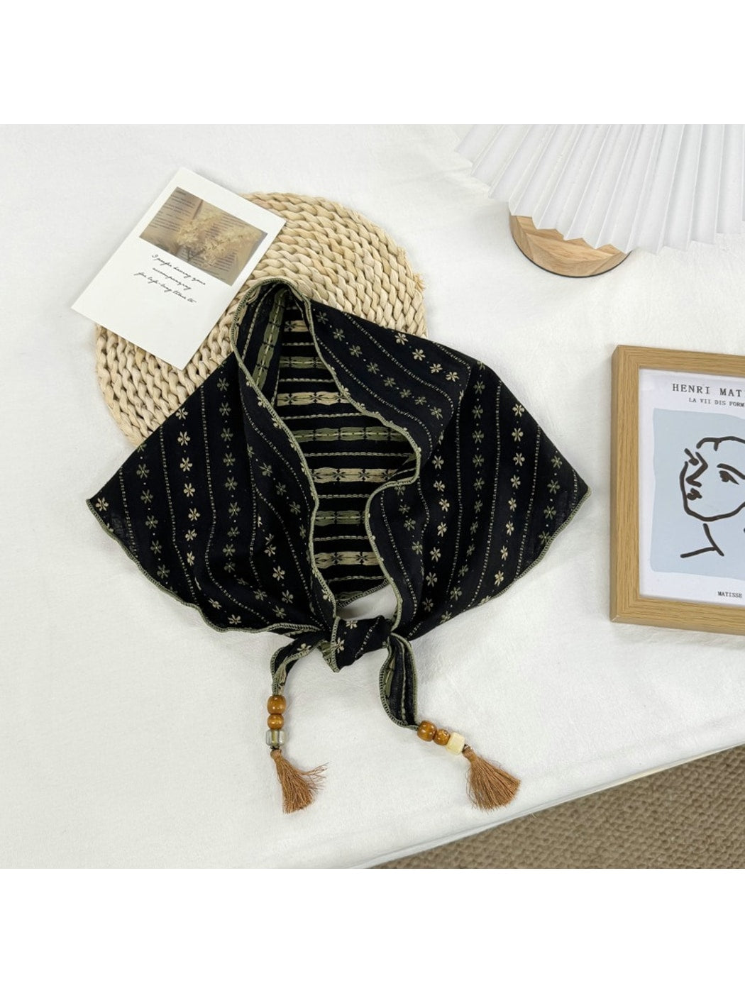 Scarvii - Beaded Tassel Accent Triangle Bandana