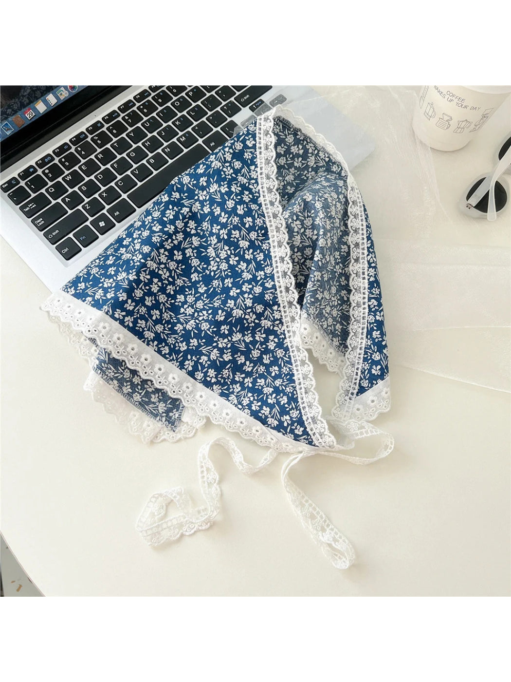 Scarvii - Lace-Trim Patchwork Triangle Scarf