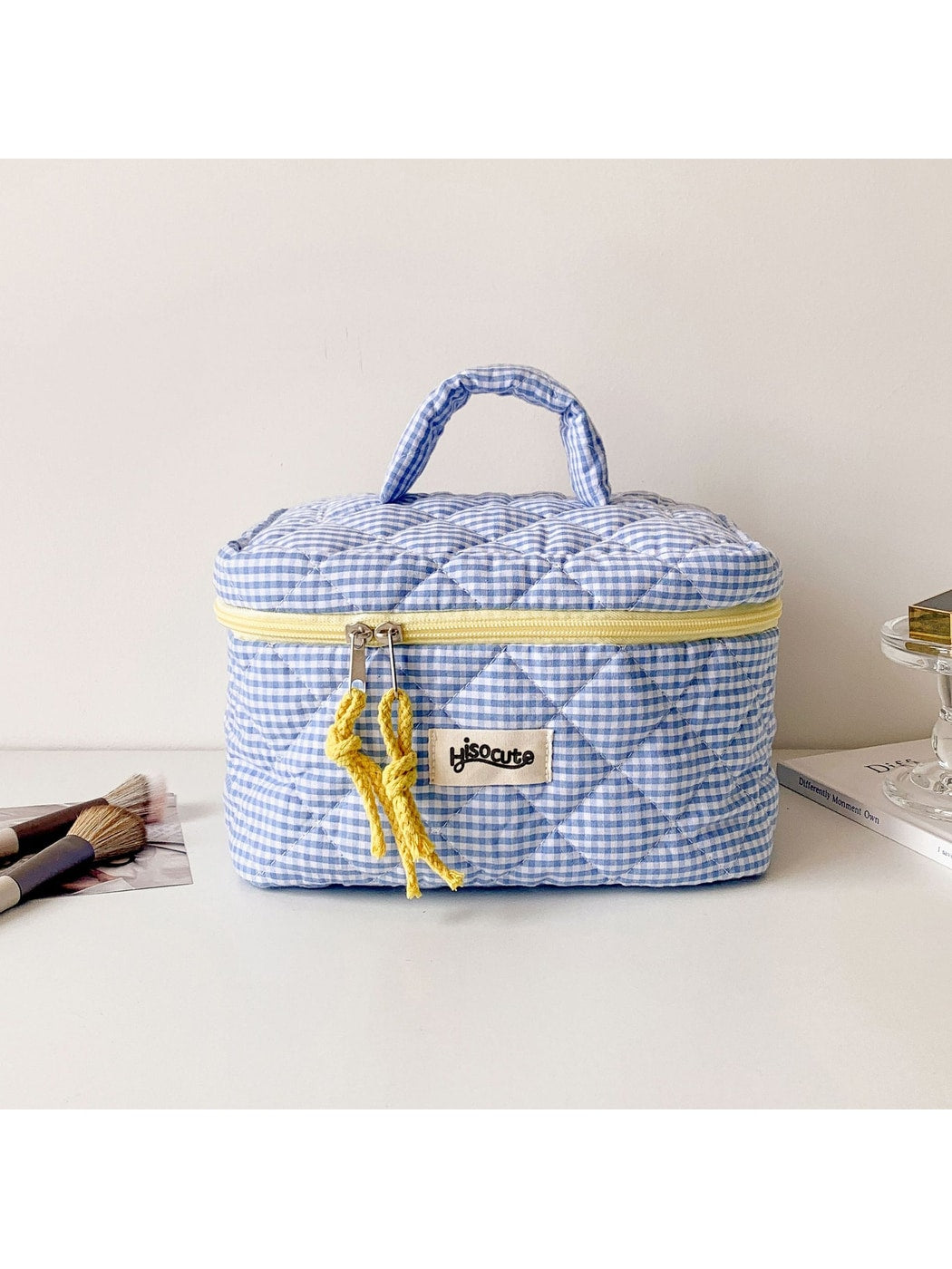 Cosbai - Checkered Zipper Makeup Organizer Bag