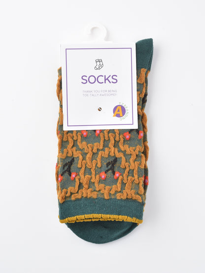 Rufia - Vintage Embroidered Mid-Calf Socks - Soft & Chic