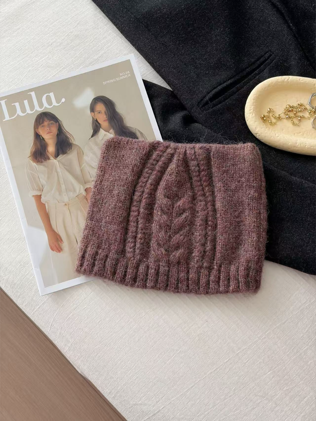 Haila - Textured Cable Knit Winter Beanie Hat