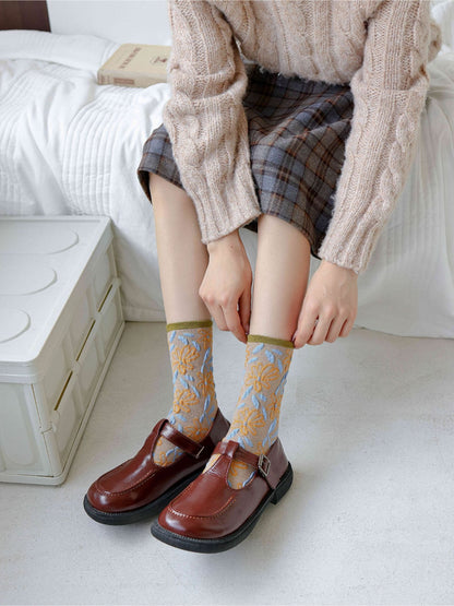 Rufia - Embroidered Floral Motif Crew Socks