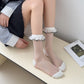 Rufia - Breathable Lace Trim Ballet Socks - Sweet & Soft