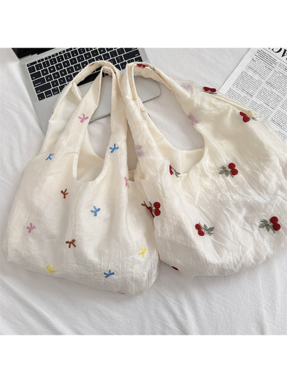 Cosbai – Cherry & Bow Embroidered Sheer-Outer Tote Bag