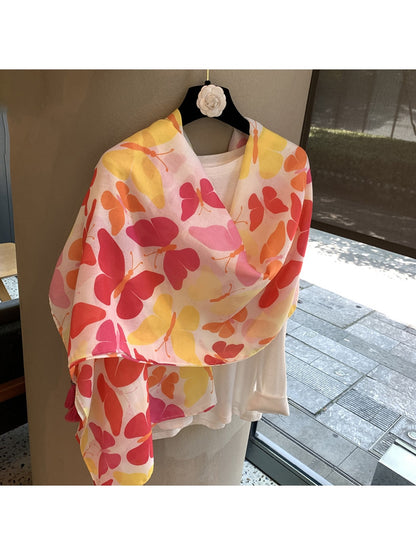 Scarvii - Warm Colors Butterfly Print Rectangular Scarf