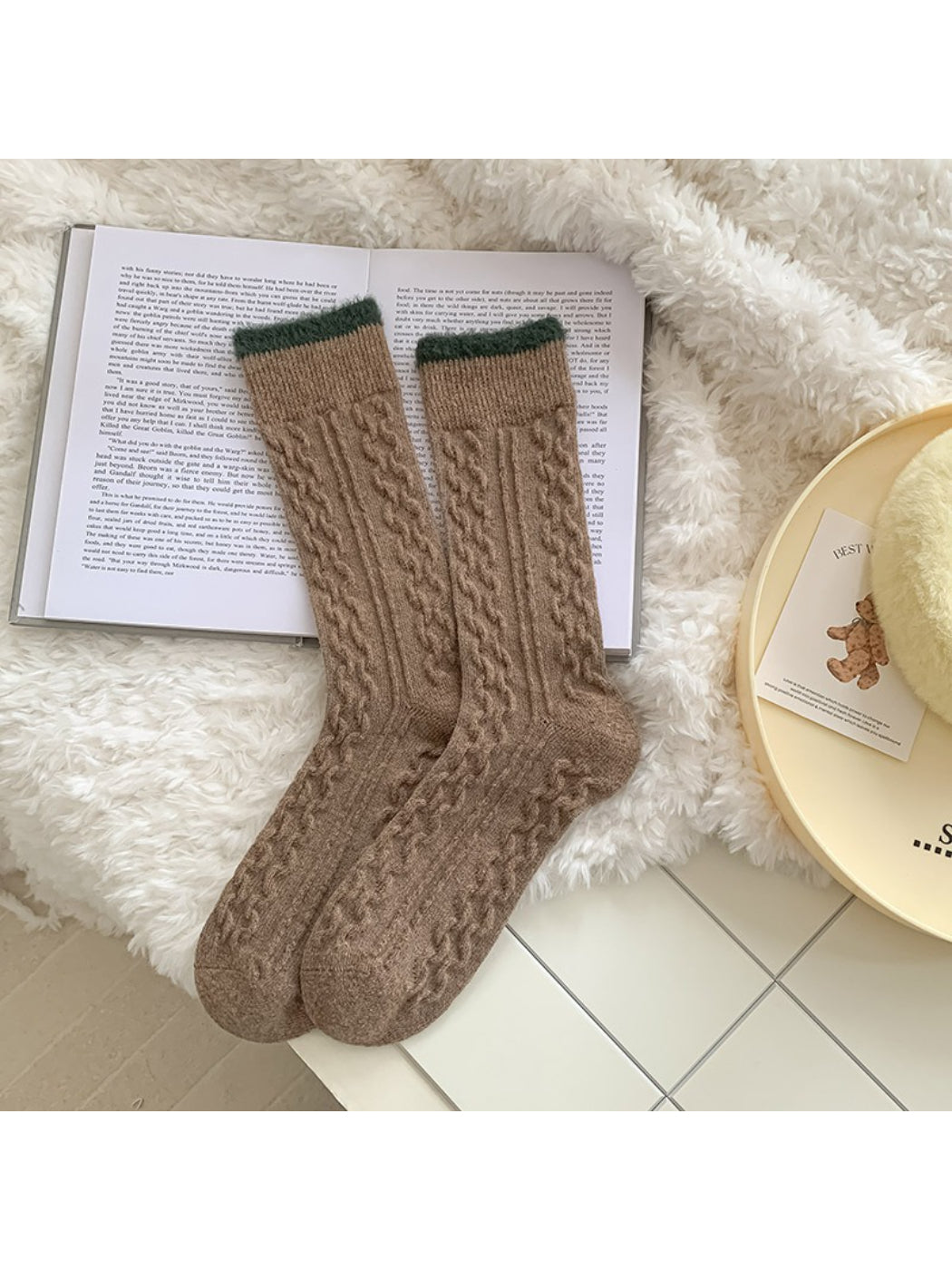 Rufia - Fuzzy Lined Cable Knit Crew Socks