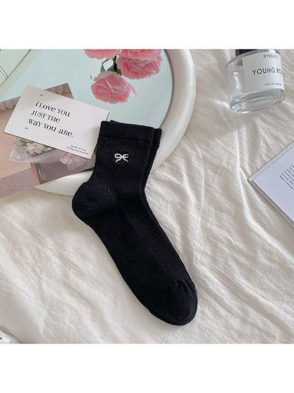 Rufia - Solid Color Bow Detail Crew Socks