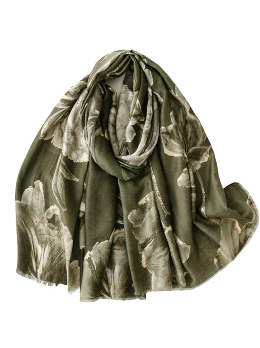 Scarvii - Gold Foil Scarf & Shawl with Lotus Pattern