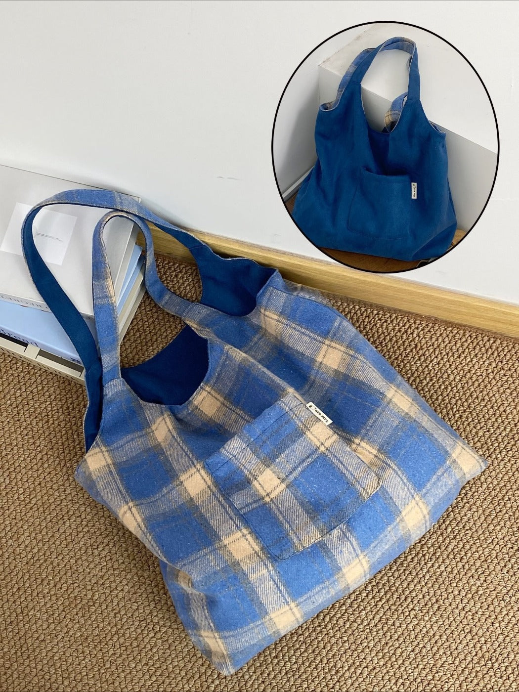 Cosbai – Reversible Plaid Tote Bag