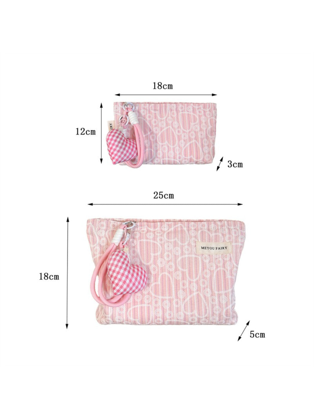 Cosbai heart print pouch partially open showing interior lining