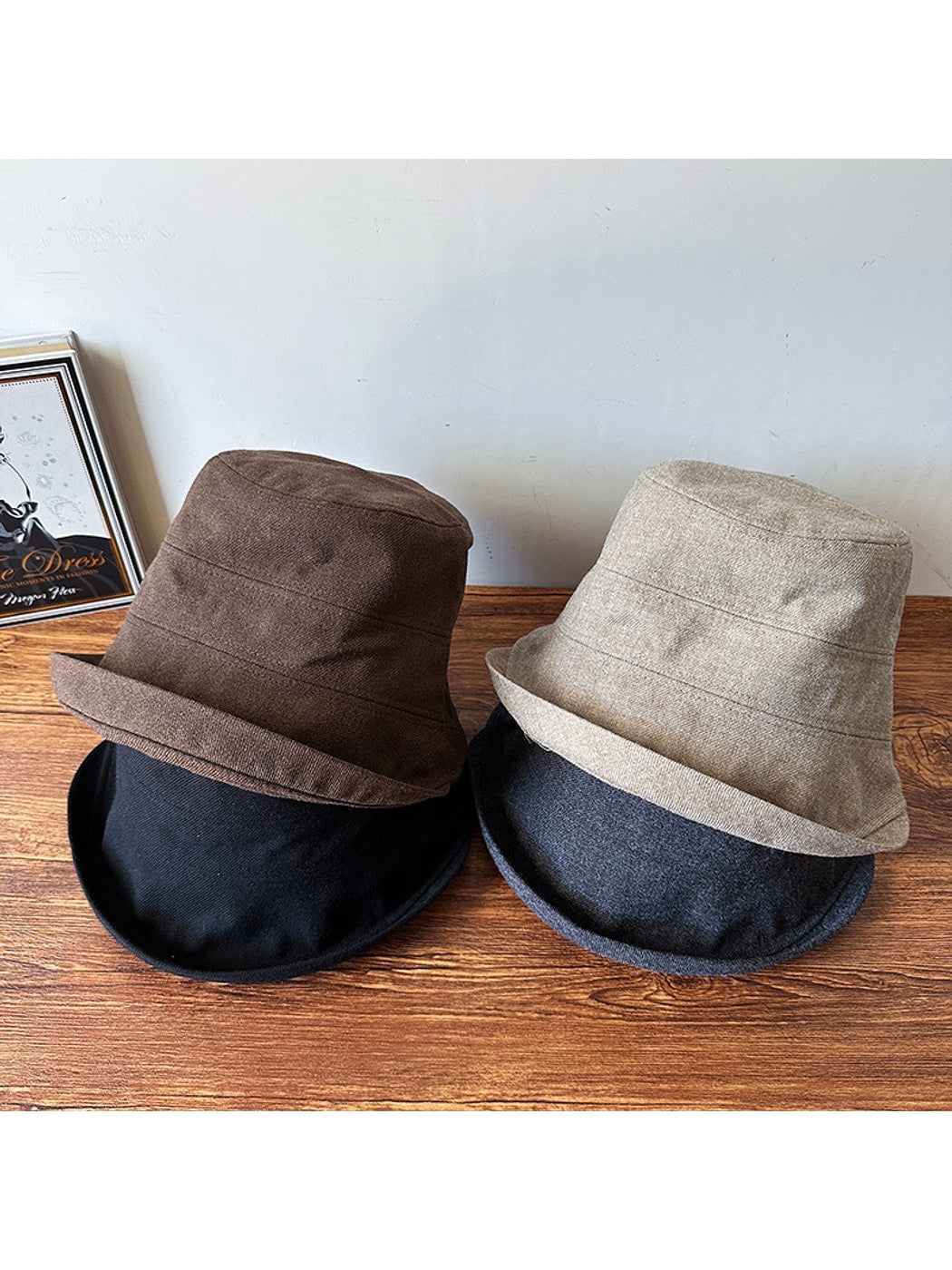 Haila - Solid Color Wide Brim Round Crown Bucket Hat