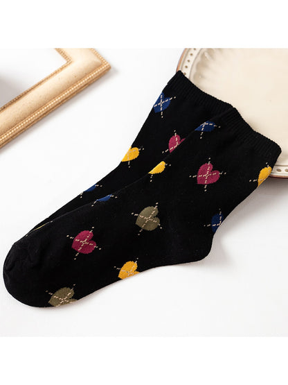 Rufia - Colorful Heart Pattern Casual Crew Socks