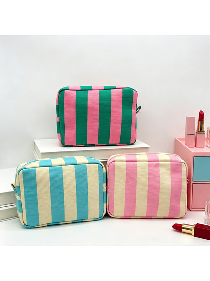 Cosbai - Striped Zipper Cosmetic Organizer Bag