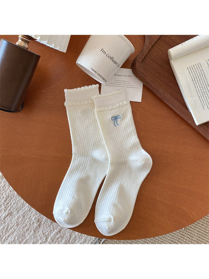 Rufia - Winter Mid-Calf Socks with Bow & Heart Print