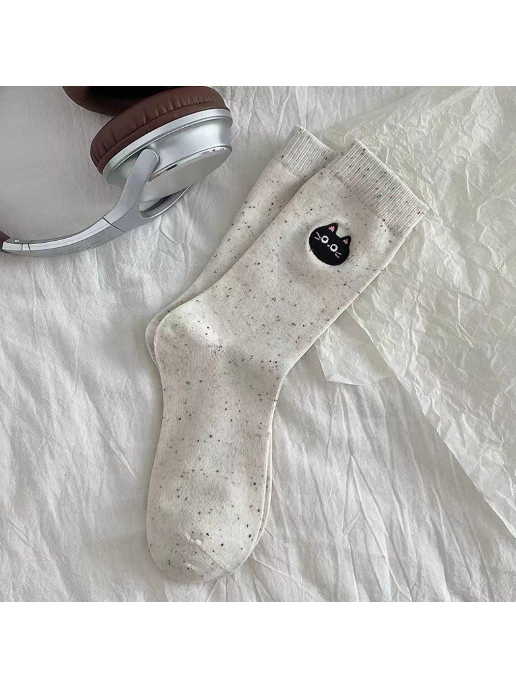 Rufia - Black Cat Dog Pattern Crew Socks