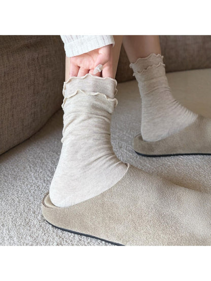 Rufia - Layered Ruffle Trim Solid Crew Socks
