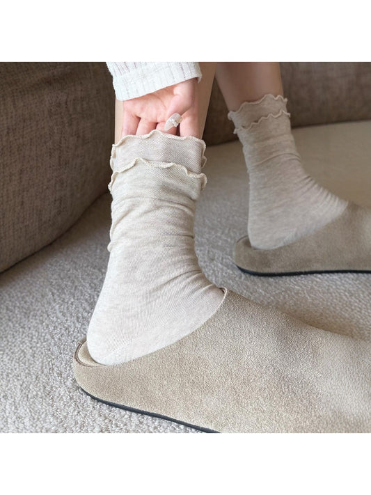 Rufia - Layered Ruffle Trim Solid Crew Socks