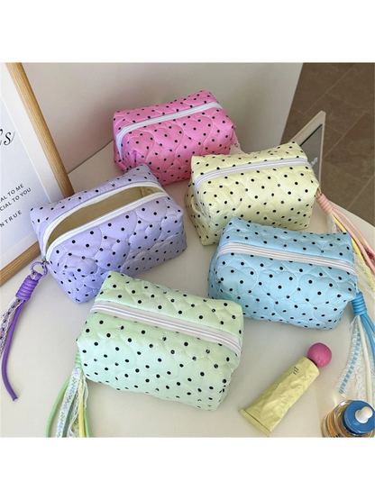 Cosbai - Polka Dot Heart-Quilted Makeup Bag