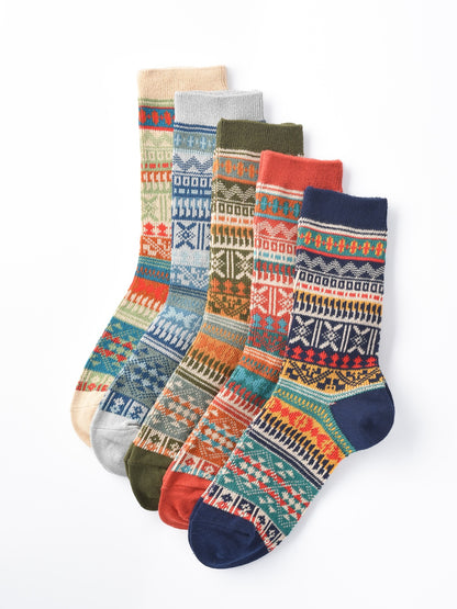 Rufia - Vintage Geometric Pattern Women's Mid-Calf Socks