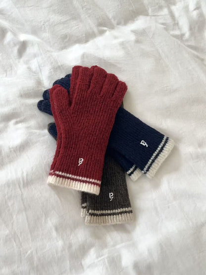 Gloving - Unisex Full-Cover Knitted Gloves with Letter Embroidered