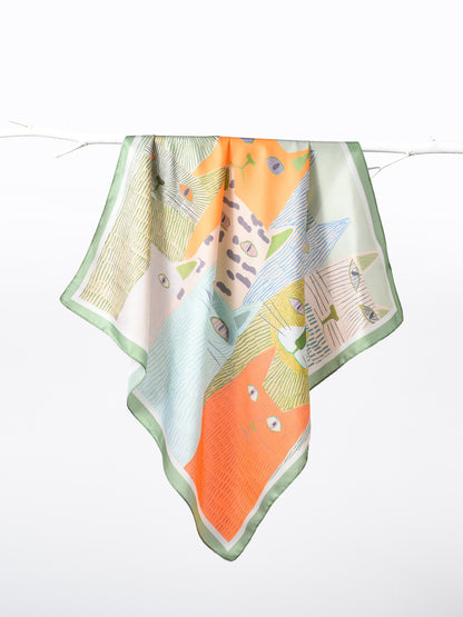 Scarvii - Playful Cat Print Square Scarf