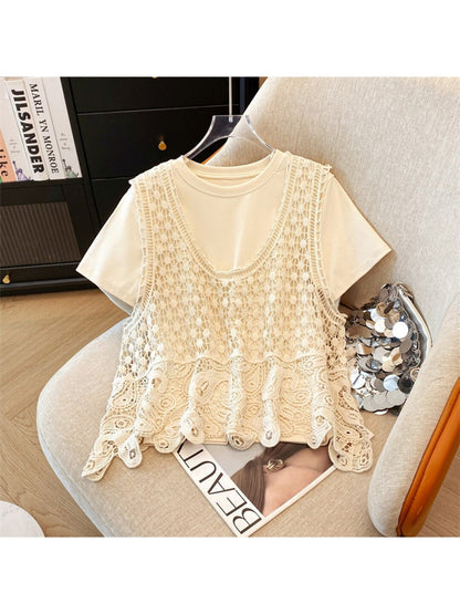 Crosa - Paisley and Geometric Hollow Out Knit Vest Top