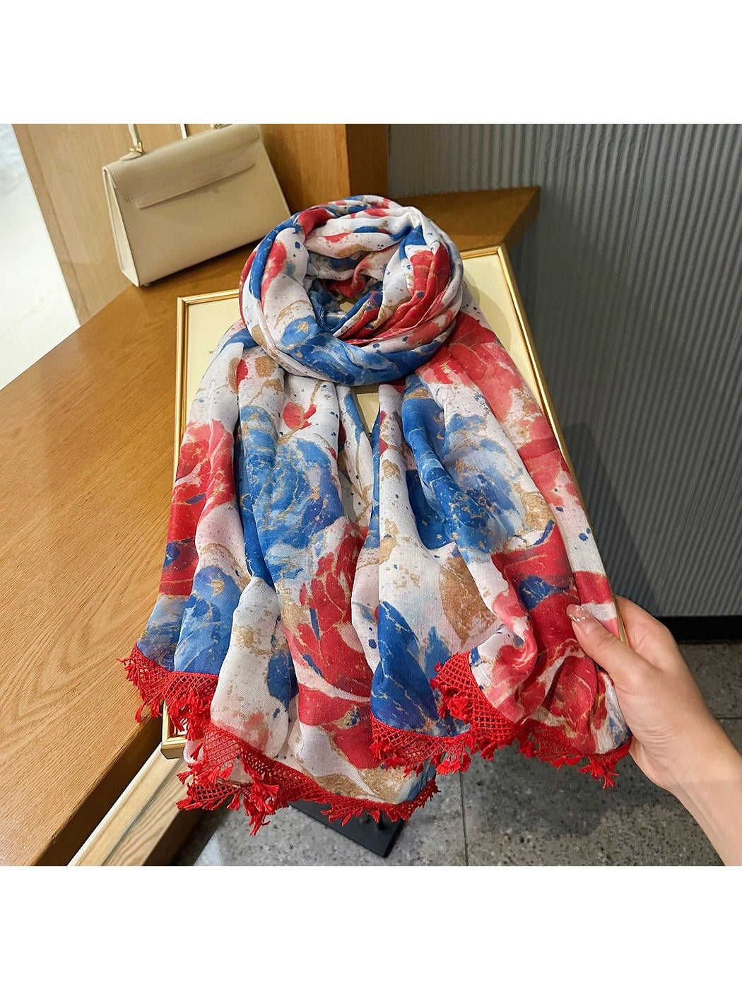 Scarvii - Two-Tone Rose Print Summer Wrap Scarf