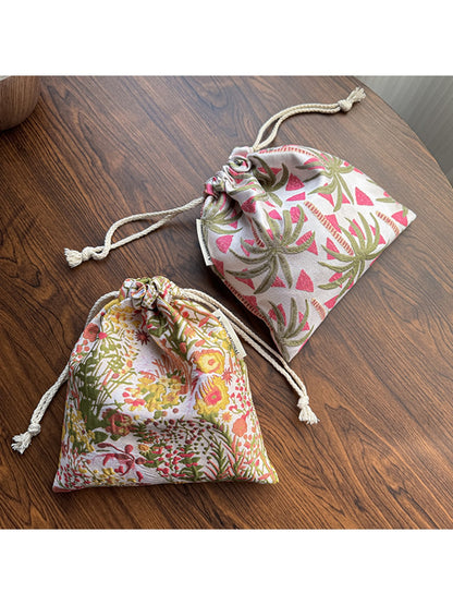 Cosbai - Floral and Fishes Print Drawstring Pouch