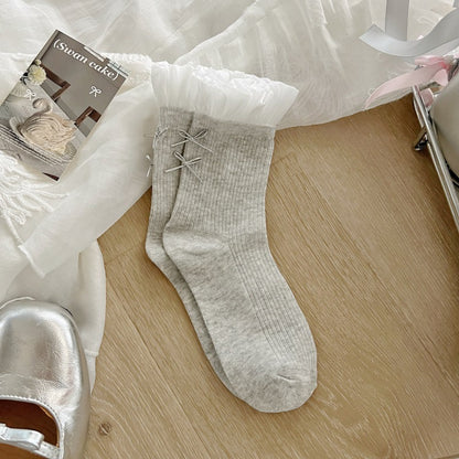 Rufia - Sheer Mesh Panel Socks with Bow Detail