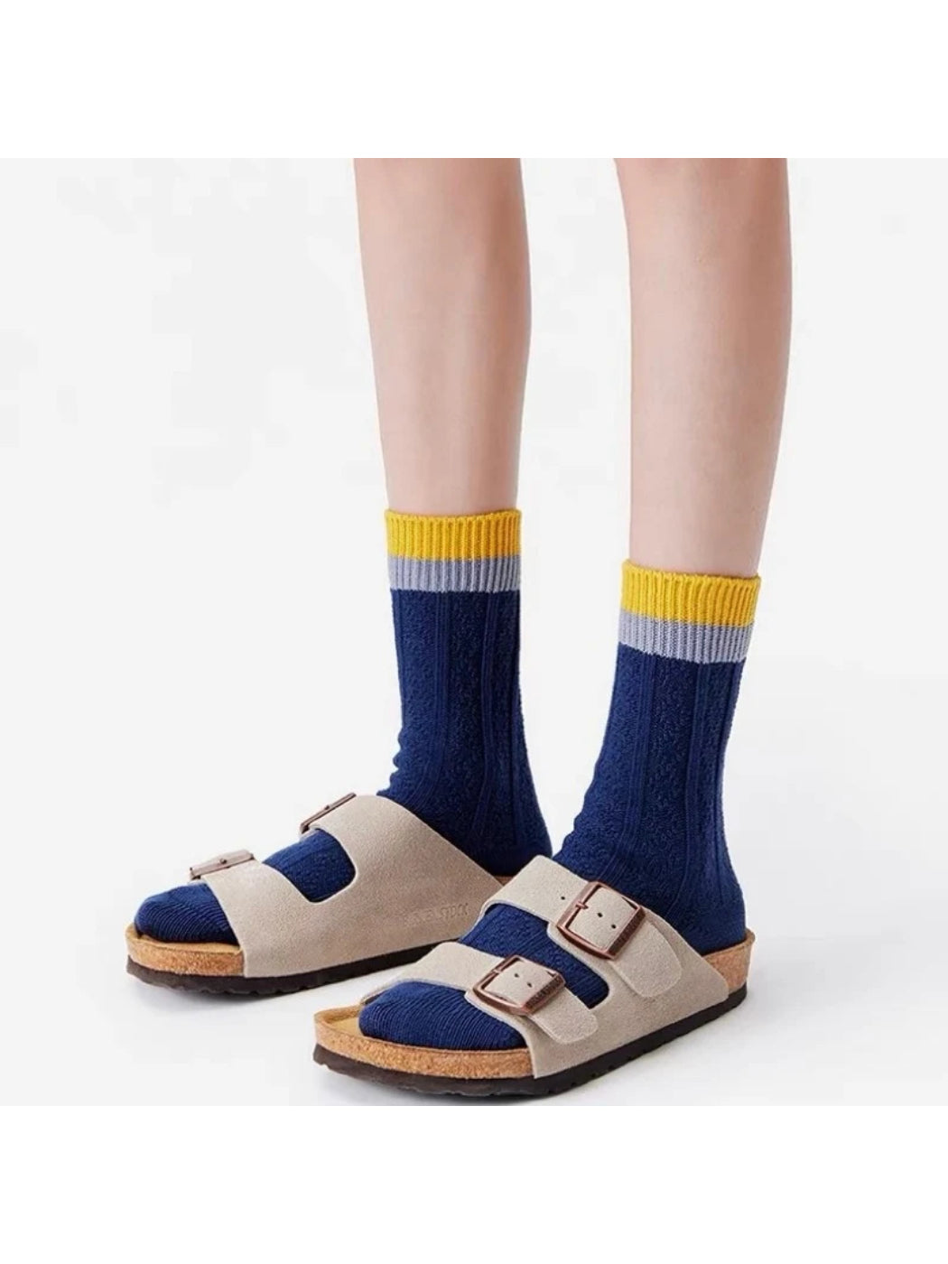 Rufia - Textured Geometric Panel Crew-Length Socks