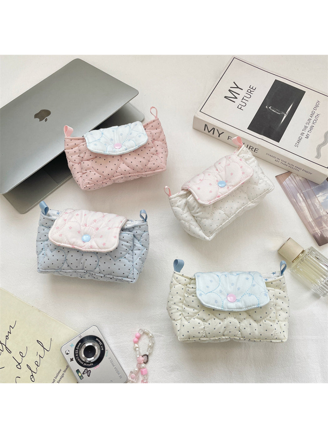 Cosbai - Quilted Dot and Star Snap Flap Pouch